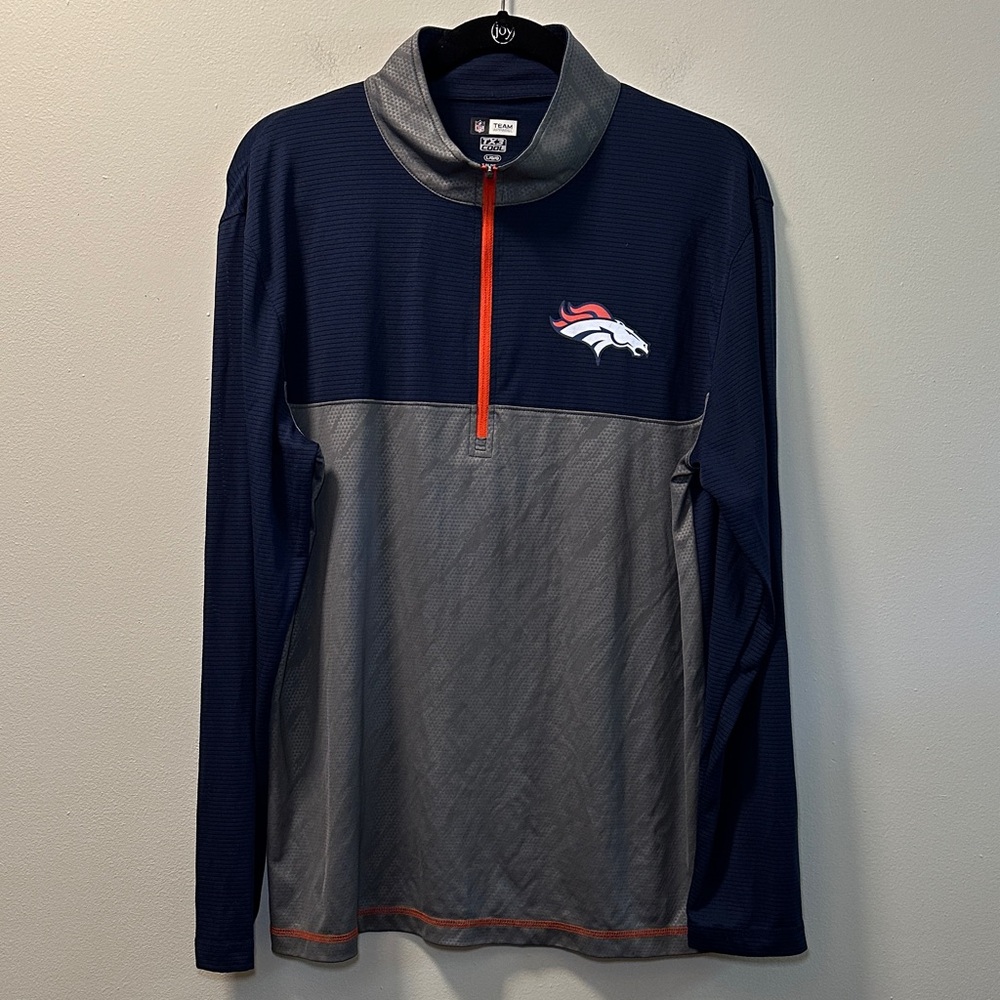 NFL Fanatics Men’s Gray/Navy Denver Broncos Half-Zip Long Sleeve Pullover Sz L